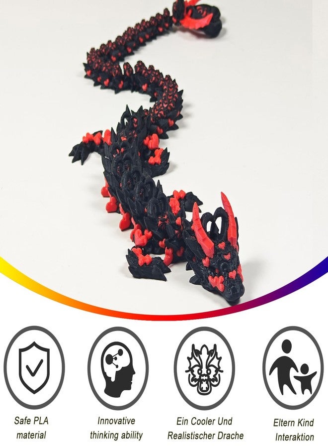 Kizcmvre 3D Printed Dragon,3D Printed Toys, Dragon Fidget Toy,12 inch Articulated 3D Printed for Birthday Gift,Desktop Decoration (Black). - Image 3